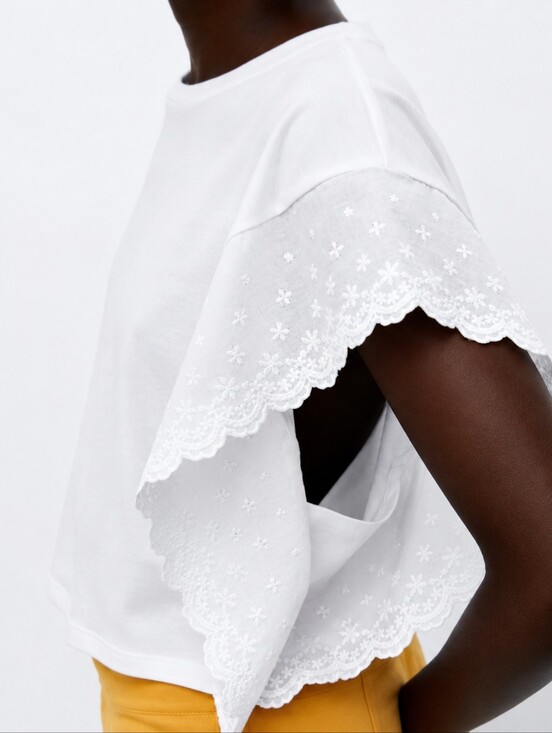 Zara Tops - Zara | White Eyelet Lace Flutter Sleeve Top w/ Minor Flaw, Size S